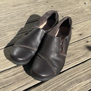 CLARKS Collection Women's Size 9 Brown‎ Leather Slip On Cushion Comfort Office